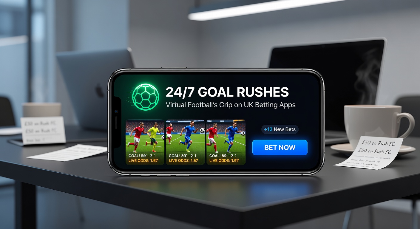 Close-up of a smartphone displaying multiple virtual football betting slips with odds and goal rush animations