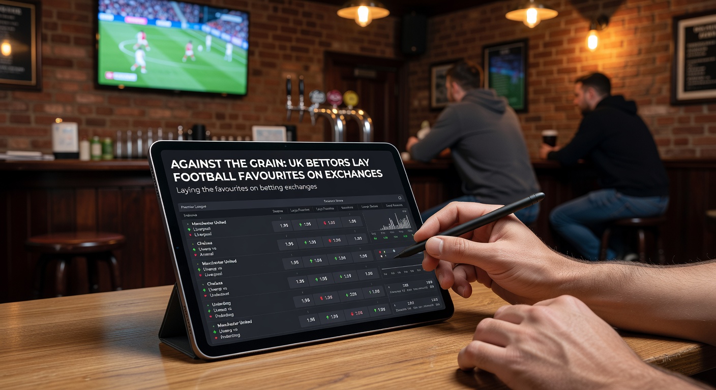 UK bettors analysing football odds on a betting exchange platform, highlighting lay bets against strong favourites