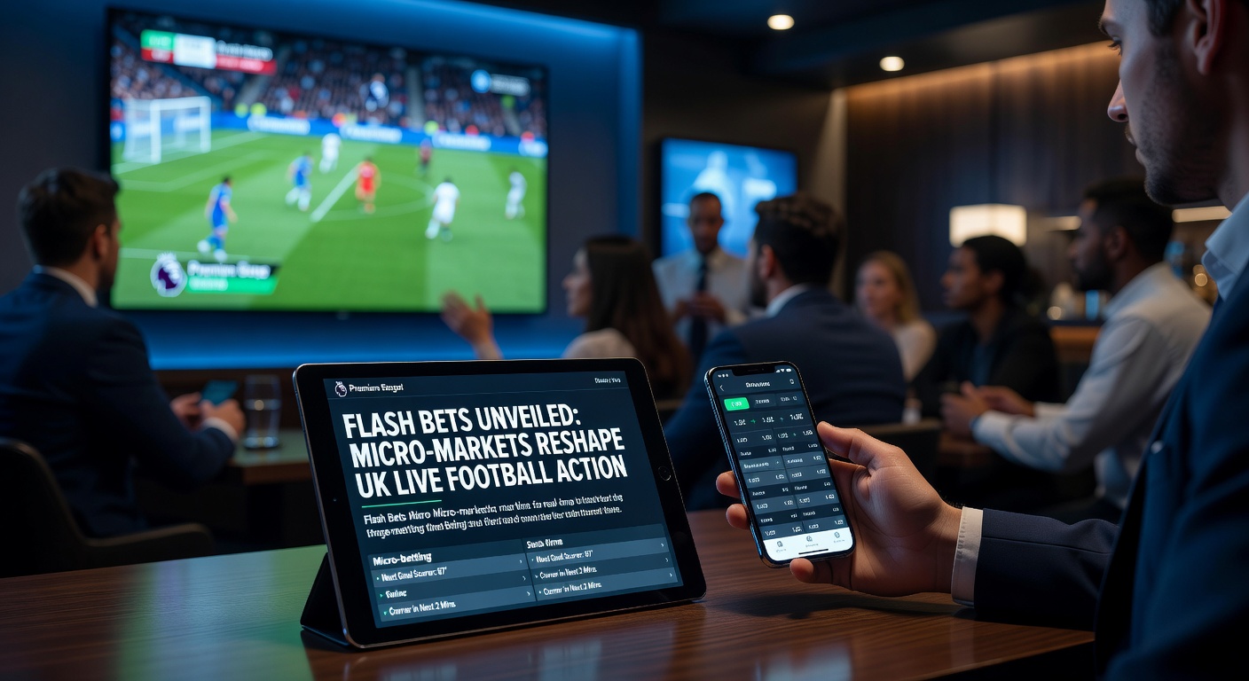 Dynamic screenshot of a betting app displaying live flash bet options during a Premier League match, with micro-markets for next corner, goal, or card