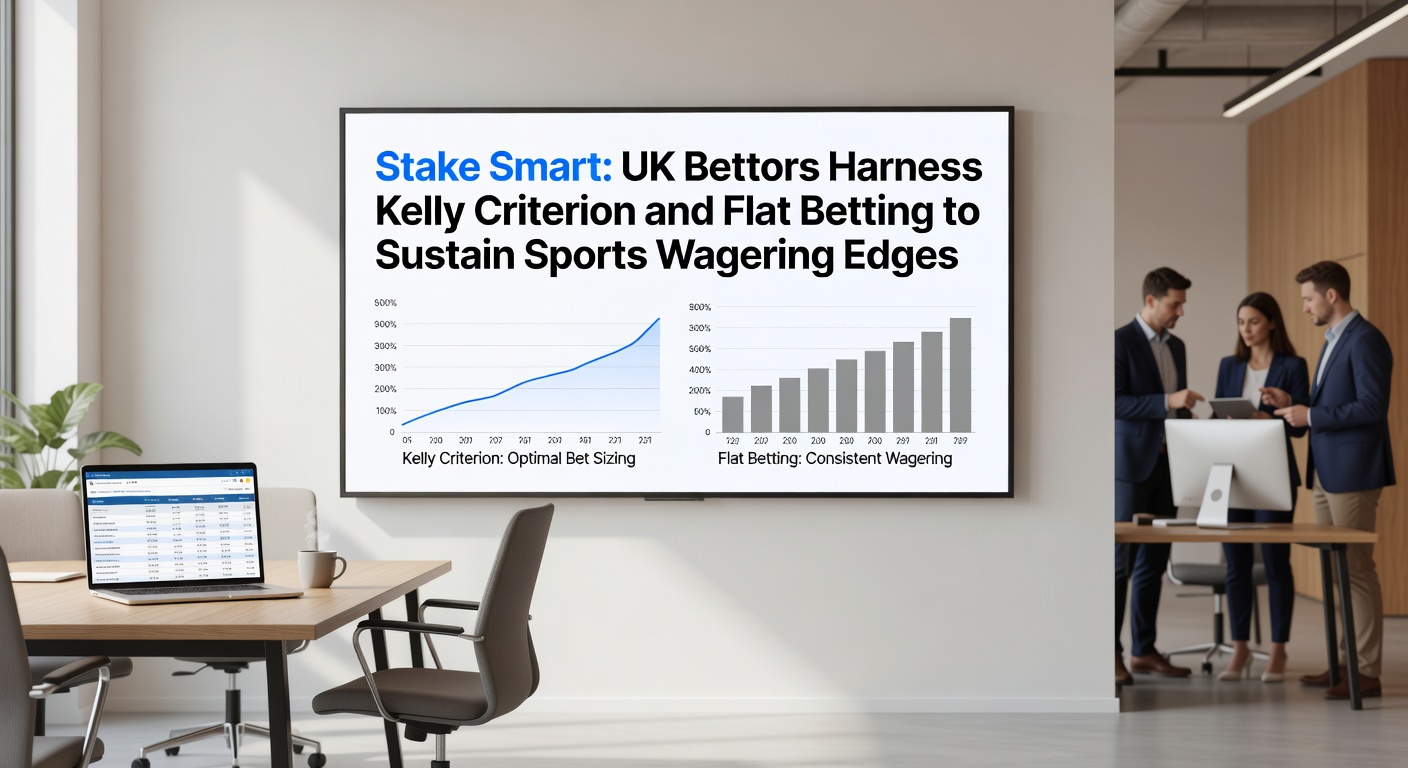 UK bettor reviewing staking calculator on mobile app during live horse race, with Kelly formula overlaid