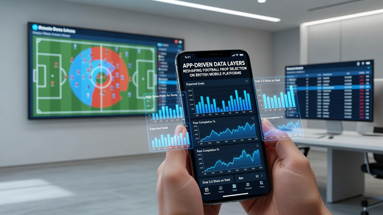 Mobile app interface displaying layered football data analytics for player prop selections on a British betting platform