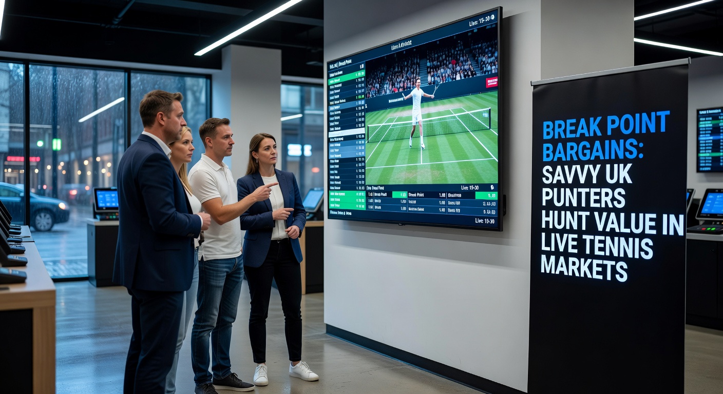 UK bettors glued to screens, spotting live tennis odds shifts during an intense ATP match rally