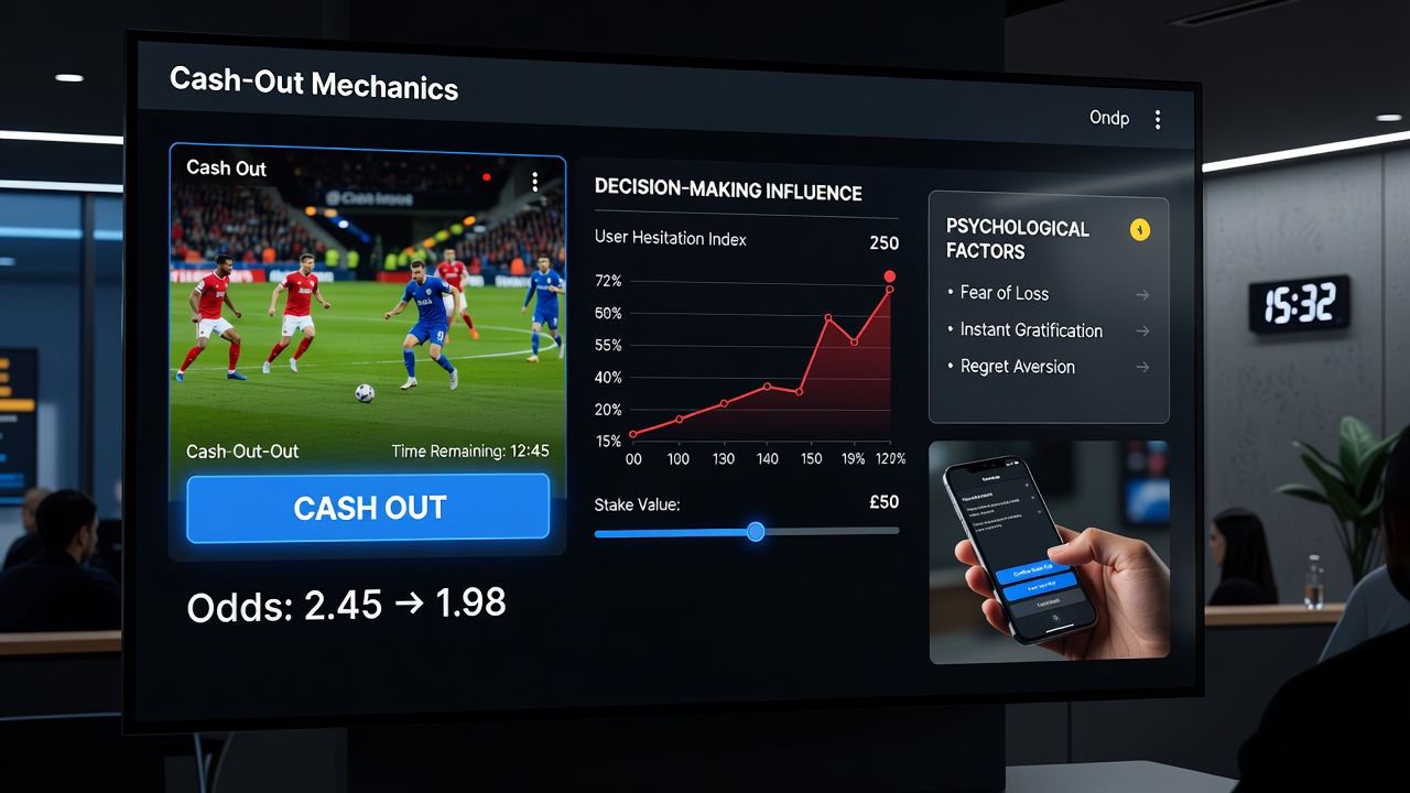 Close-up of a smartphone screen displaying fluctuating cash-out values during an ongoing football match