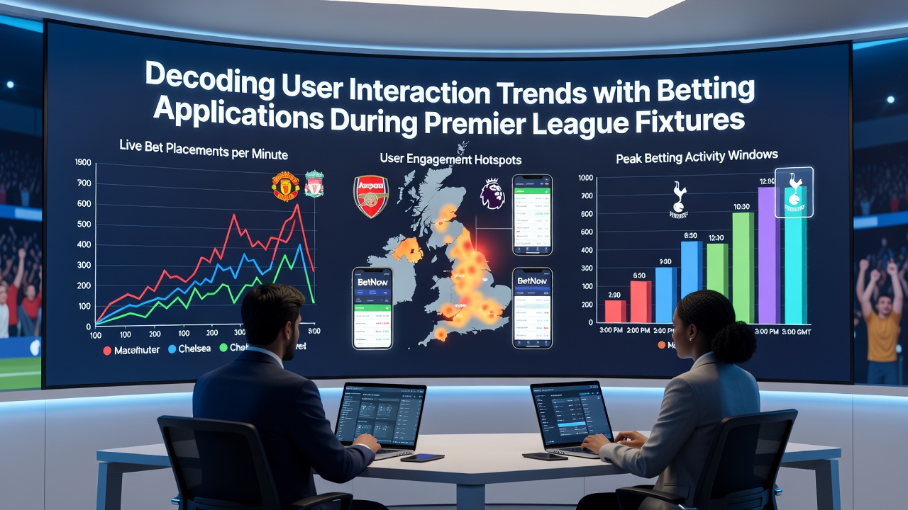Bettors interacting with mobile apps showing live Premier League odds and statistics on smartphones