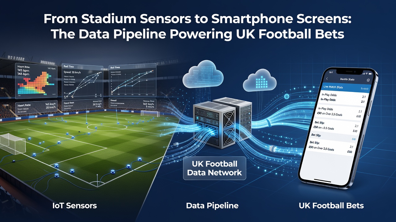 Smartphone displaying live football betting interface powered by stadium data feeds