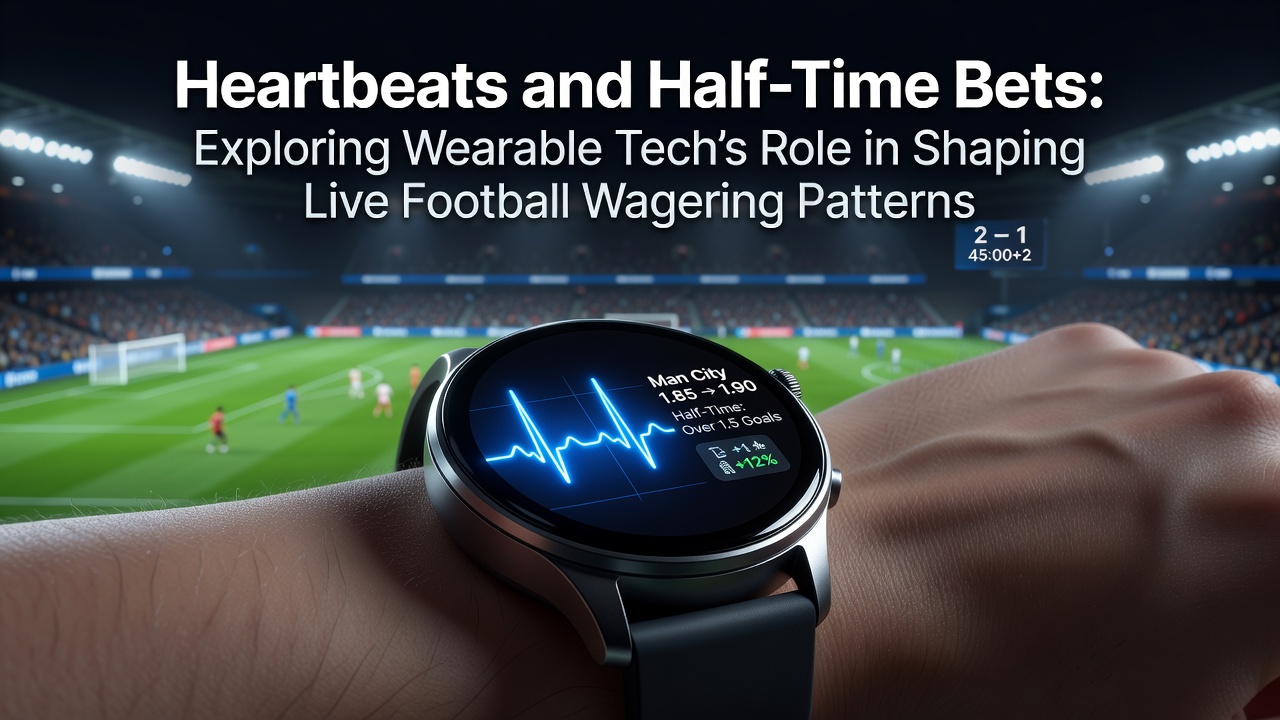 A football fan checking a smartwatch during a live match while placing an in-play bet on a mobile app