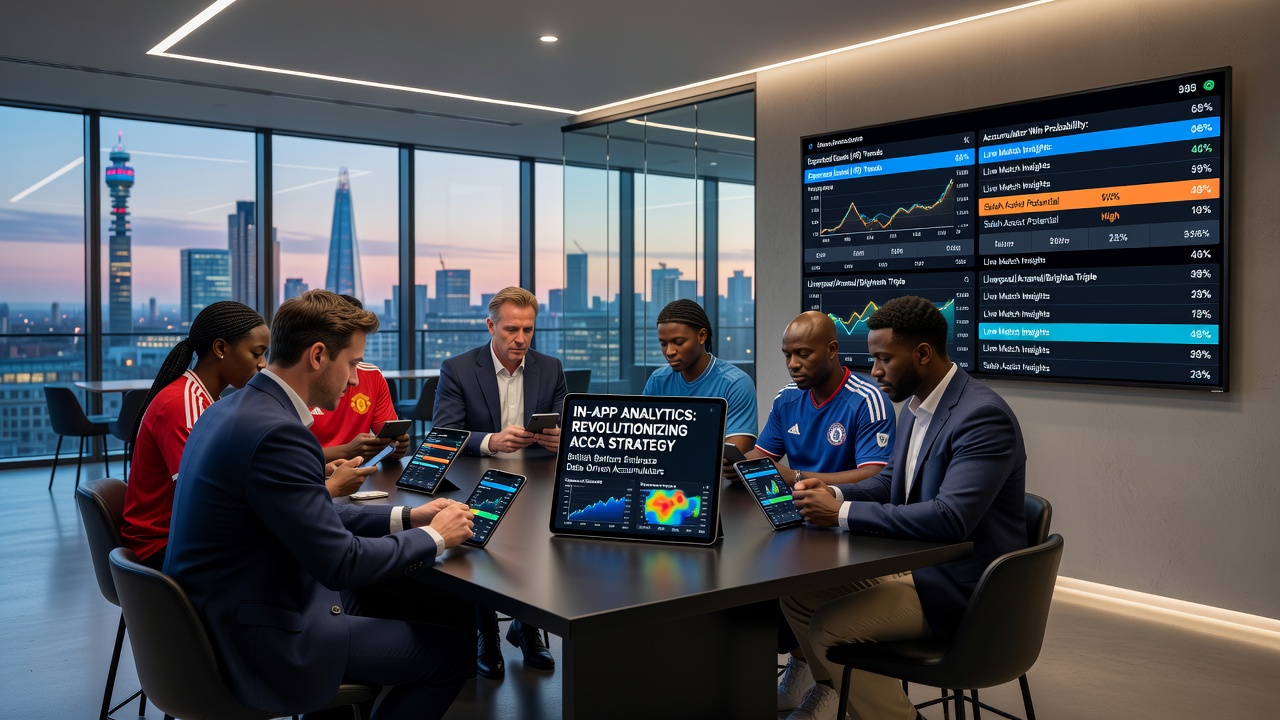 British bettor reviewing accumulator statistics on a smartphone during a live football match