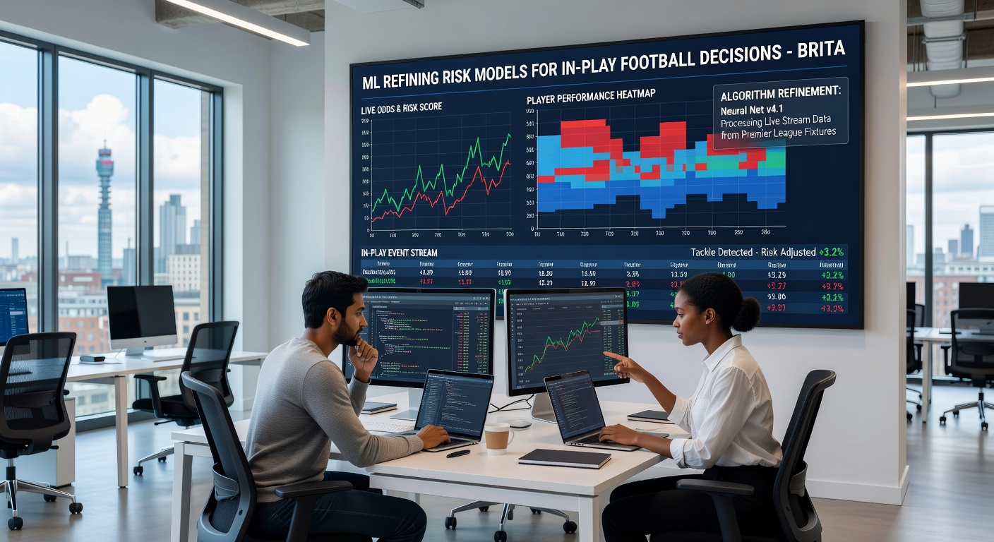 Operators monitoring refined risk dashboards during a live football match in a British betting control room