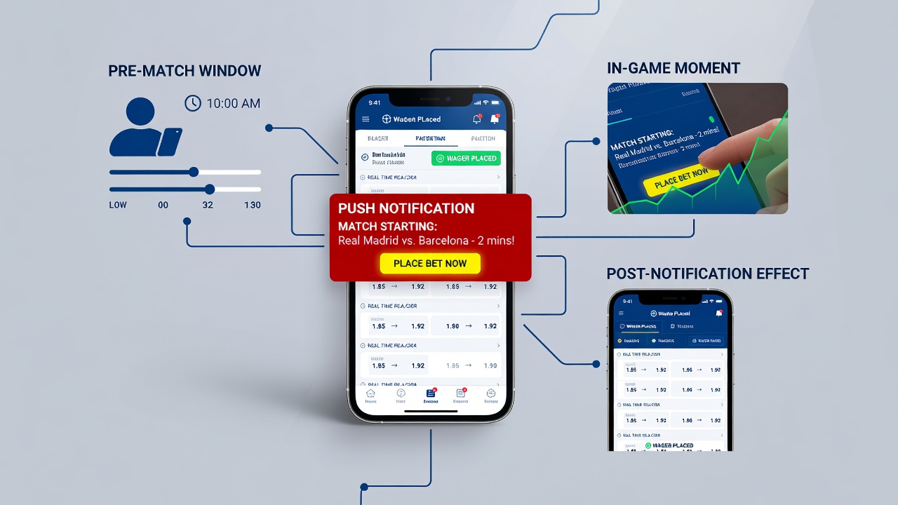 Close-up view of mobile screen showing real-time football odds update triggered by push notification during live match