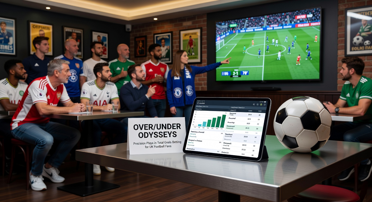 Close-up of a betting slip focused on over/under 2.5 goals line during a tense Premier League halftime, with odds fluctuating on a mobile screen